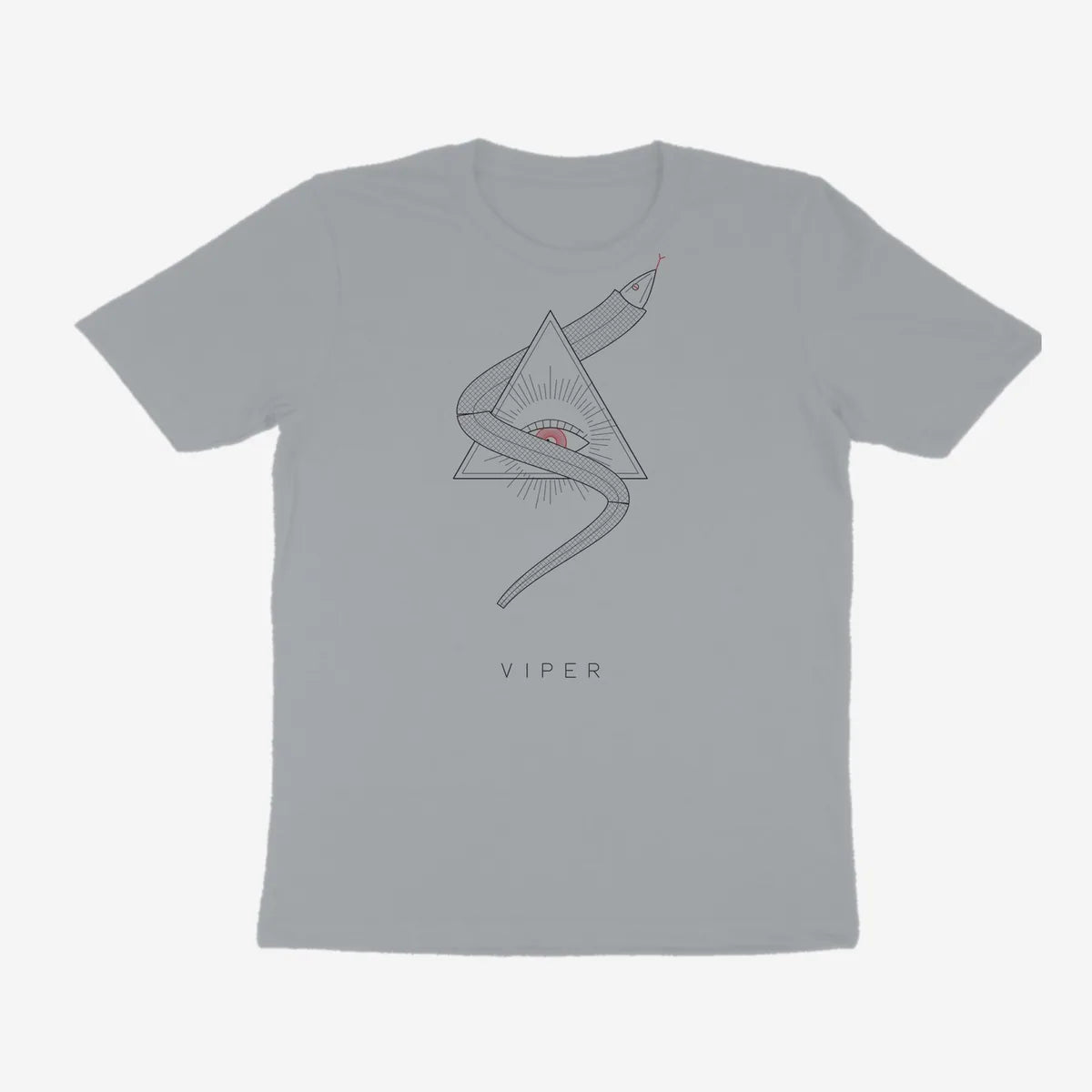Oztra Viper silver grey tee, front view showing the Viper print