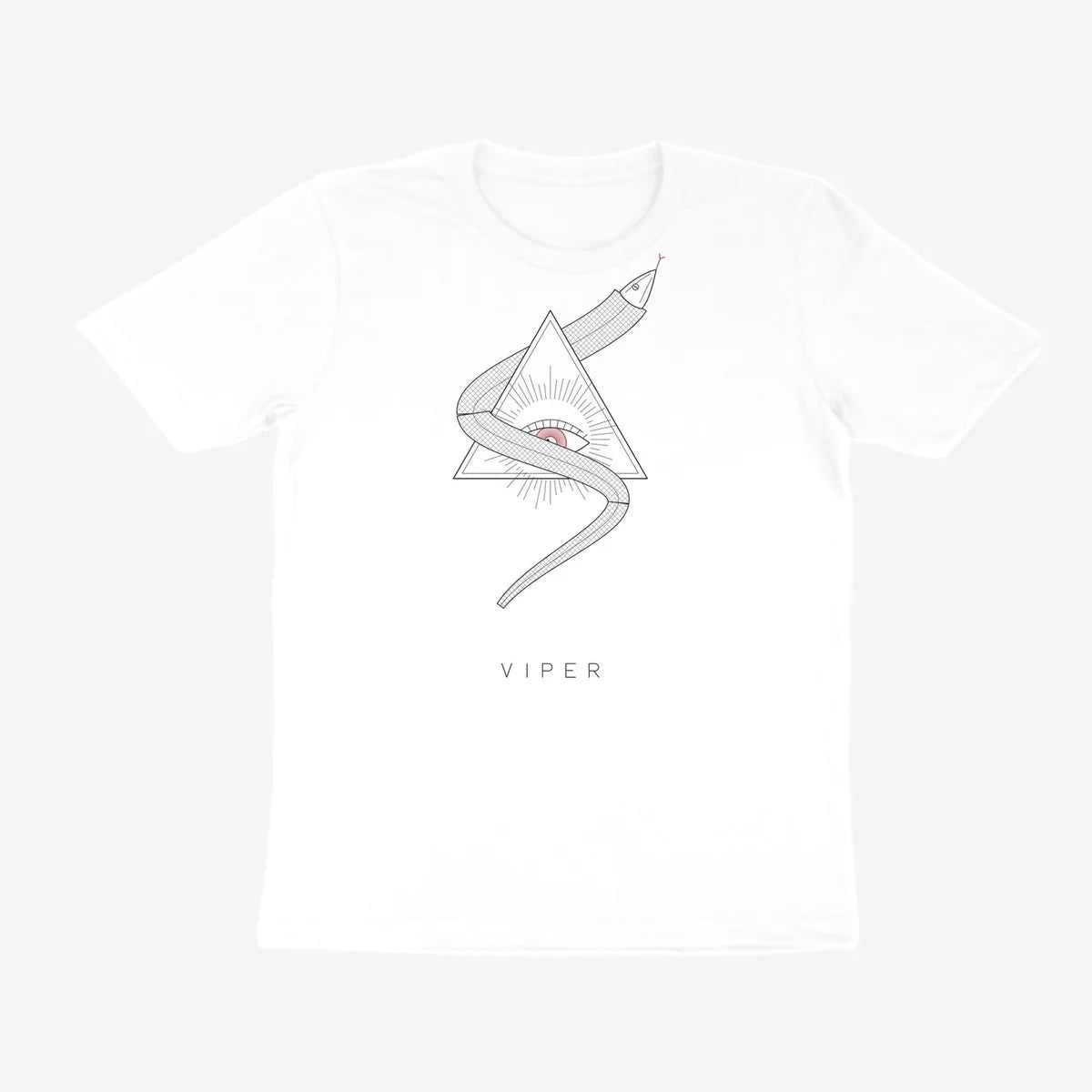 Oztra Viper white tee, front view showing the Viper print