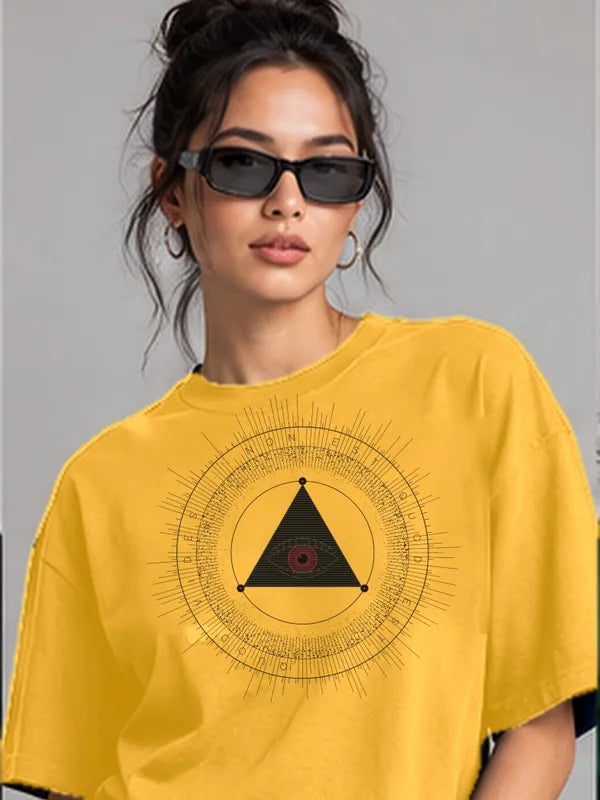 Model wearing the Oztra The Oracle Tee in mustard