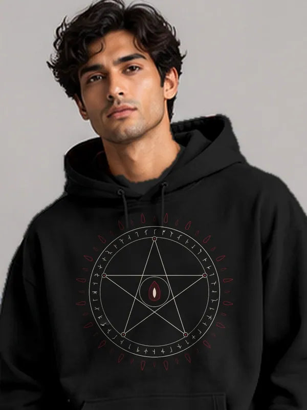 Model wearing the Oztra Invocation Hoodie in black